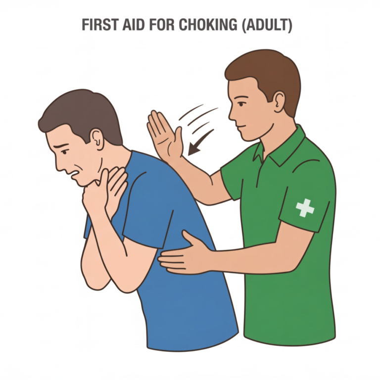 Illustration of a person delivering back blows to a choking adult from behind, side view